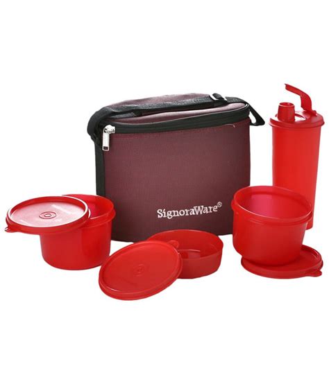 signoraware executive steel medium lunch box|Signoraware Executive Lunch Box With Bag 15 Cm Deep Red.